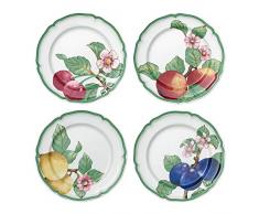 Villeroy & Boch French Garden Modern Fruits Speiseteller 4er-Set, 26 cm, Premium Porzellan, Weiß/Bunt