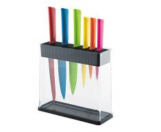 KUHN RIKON 26599 Colori+ Messerblock mit Messerset, 7-teilig, bestückt, 6 Messer, 1 Block schwarz/transparent, Plastik, 34.5 x 26.5 x 10 cm, 7-Einheiten