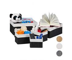 Relaxdays Aufbewahrungskorb 6er Set, Stoffbezug, Bambus, rechteckig, Bad, Accessoires, dekorativer Organizer, schwarz
