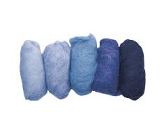 RAYHER 5363400, Reine Schurwolle, meliert, Vlies, 5 Farben a 20 g, blau Töne