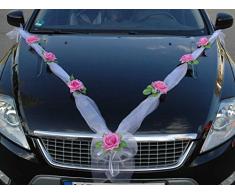 Organza M Auto Schmuck Braut Paar Rose Deko Dekoration Hochzeit Car Auto Wedding Deko (Rosa/Weiß)