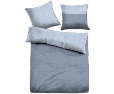 TOM TAILOR 0079777 Melange-Jersey Bettwäsche Garnitur mit Kopfkissenbezug mit Paspel (Baumwolle) 1x 135x200 cm + 1x 80x80 cm, Blasses Denim