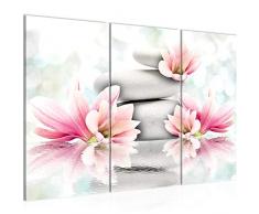 Bilder Blumen Feng Shui Wandbild 120 x 80 cm Vlies - Leinwand Bild XXL Format Wandbilder Wohnzimmer Wohnung Deko Kunstdrucke Rosa 3 Teilig - MADE IN GERMANY - Fertig zum Aufhängen 505831a