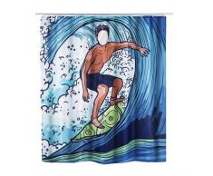 Wenko 22498100 Duschvorhang Surfing Boy, waschbar, mit 12 Duschvorhangringen, Polyester, 180 x 200 cm, mehrfarbig