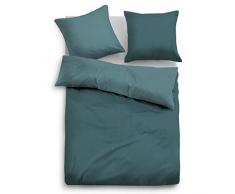 TOM TAILOR 0069940 Satin Bettwäsche Garnitur mit Kopfkissenbezug (Baumwolle) 1x 155x220 cm + 1x 80x80 cm, Petrol