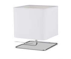 Relaxdays Nachttischlampe weiß, Tischleuchte mit Stofflampenschirm und Metallgestell, HxBxT: 28,5 x 24,5 x 24 cm, white