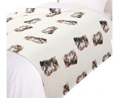 Dreamscene Überwurf Decke, Katze Animal Print Tagesdecke, beige/weiß