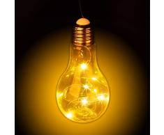 Relaxdays Deko Glühbirne LED zum Hängen, batteriebetriebene LED-Deko, kabellose Glühlampe mit Lichterkette, transparent