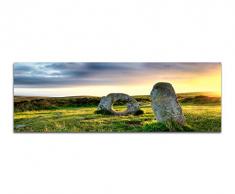 Panoramabild auf Leinwand und Keilrahmen 150x50cm England Men-an-Tol-Steine Wiese Abendsonne