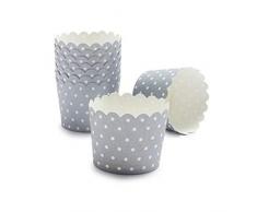 25 Muffin- oder Kuchenförmchen zum Backen und als Tischdekoration für kleine Snacks - silber/grau mit weißen Punkten