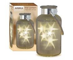 Anika 63560 5 batteriebetrieben warm LED Star Effekt Lichtern in Seil behandelt Laterne, Glas, transparent/weiß