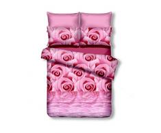DecoKing 200x220 cm Bettwäsche mit 2 Kissenbezügen 80x80 Bettbezüge Microfaser Reißverschluss Blumen Marco Emerald rosa rot