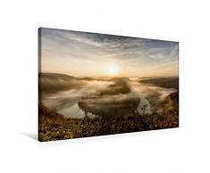 Premium Textil-Leinwand 75 x 50 cm Quer-Format Sonnenaufgang an der Saarschleife | Wandbild, HD-Bild auf Keilrahmen, Fertigbild auf hochwertigem Vlies, Leinwanddruck von Thomas Becker