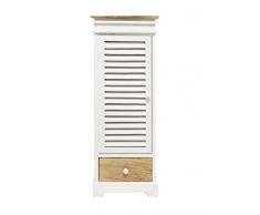 Rebecca Mobili Badezimmerschrank, Allzweckschrank mit 1 Tür 1 Schublade, Paulownienholz, Weiß Beige, Country-Stil – Maße: 87 x 32 x 29 cm (HxLxB) – Art. RE4461