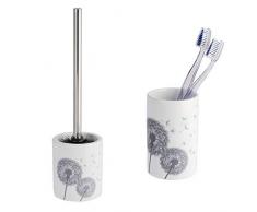 Wenko 22833100 WC-Garnitur Astera - WC-Bürstenhalter, Keramik, 10 x 39 x 10 cm & 22830100 Zahnputzbecher Astera - Zahnbürstenhalter, Keramik, 7 x 11 x 7 cm