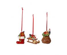 Villeroy & Boch Nostalgic Ornaments Ornamente-Set Geschenke 3tlg., Stiefel, Schlitten und Geschenkesack als Baumschmuck aus Hartporzellan, bunt