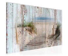 Bilder Strand Holz Bretter Wandbild 200 x 80 cm Vlies - Leinwand Bild XXL Format Wandbilder Wohnzimmer Wohnung Deko Kunstdrucke Blau 5 Teilig - MADE IN GERMANY - Fertig zum Aufhängen 606155a