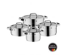 WMF Compact Cuisine Topfset 4-teilig, Cromargan Edelstahl poliert, Töpfe mit Glasdeckel, Induktionstöpfe, Topf Induktion, Innenskalierung, unbeschichtet, stapelbar