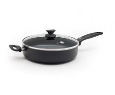 GreenPan Bratpfanne Schmorpfanne inklusive Glas-Deckel Induktion-s-Pfanne Keramik-Beschichtung Anti-Haftbeschichtung, Aluminium, schwarz, 28 cm