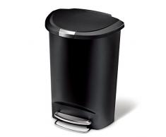 simplehuman 50 Liter, halbrund schwarzer Kunststoff Treteimer, Plastik, Edelstahl 35.5 x 48 x 67.5 cm