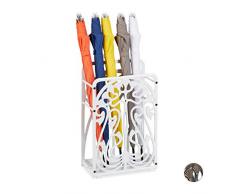 Relaxdays Schirmständer, rechteckig, mit Auffangschale, Gusseisen, Vintage Regenschirmhalter, 48,5x30,5x16 cm, weiß, 1 Stück