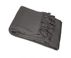 Le Jardin Des Cigales Lana Sofa-Überwurf Hat Fransen Baumwolle gewebt anthrazit, Baumwolle, anthrazit, 220x0.5x220 cm