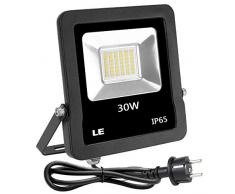 LE LED Strahler mit EU Stecker, 30W 2400 Lumen Superhell Fluter, IP65 Wasserdicht LED Scheinwerfer, 5000 Kelvin Kaltweiß Außenstrahler, geeignet für Garten, Garage, Hotel, Hof usw.
