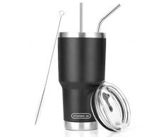 DYNAMIC SE 30oz Isolierter Thermobecher Edelstahl Doppelwandig Vakuum Reisebecher mit Deckel, Reinigungsbürste und Strohhalme fur Warme/Kalte Getränke, Insulated Tumbler Travel Mug, 30oz/887ml