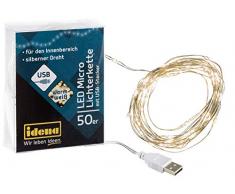 Idena 30184 LED Micro Lichterkette mit 50 LED in warm weiß am Silberdraht, USB betrieben, für Partys, Weihnachten, Deko, Hochzeit, als Stimmungslicht, ca. 2,75 m