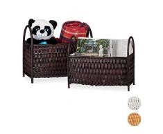 Relaxdays Aufbewahrungskörbe 2er Set, Allzweckkörbe, Zeitungsständer, Bambus Holz, in Handarbeit geflochten, Schokobraun, 10 Liter / 20 Liter