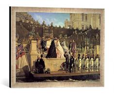 Gerahmtes Bild von Cesare DellAcqua Ankunft der Kaiserin Elisabeth in Miramare, Kunstdruck im hochwertigen handgefertigten Bilder-Rahmen, 60x40 cm, Silber Raya