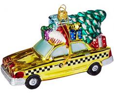 Kurt Adler NYC Taxi mit Karomuster und Weihnachtsbaum, Dekoration aus Glas, 13,59 cm