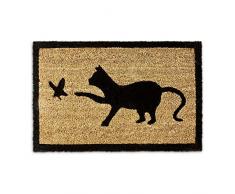 Relaxdays Fußmatte Kokos Motiv KATZE 40 x 60 cm Kokosmatte mit rutschfester PVC Unterlage Fußabtreter aus Kokosfaser als Schmutzfangmatte und Sauberlaufmatte Fußabstreifer für Außen und Innen, braun