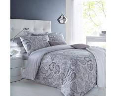 Sleepdown Paisley Grey Bettwäsche-Set für Doppelbetten, Baumwolle, grau