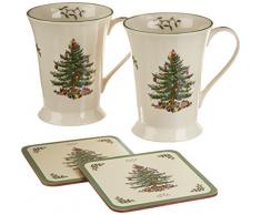 Spode Weihnachtsbaum Becher- und Untersetzer-Set, Weihnachtsbaum 10 ounce mehrfarbig