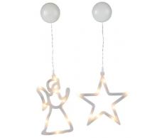 LED-Fenstersilhouetten im 2er Set Stern und Engel Material: Kunststoff, je 8 warm white LED ca. 19 x 18 cm, Batterie, mit Saugnapf