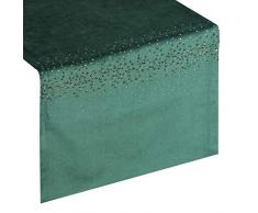 Eurofirany Tischdecke Tischläufer Samt Tischdekoration Tischband Tischtuch Velvet Edel Elegant Steinchen Zirkonien 1 STK, Dunkelgrün, 35X140 cm