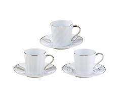 Bia Lux Espresso Tassen und Untertassen, Silber/Platin, Set von 3