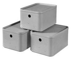 CURVER Beton Aufbewahrungsbox S mit Deckel (4 L), 3er Set, Kunststoff, Hellgrau, Small