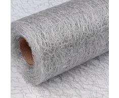 Schnoschi Dekostoff Silber, Rolle 9 m x 30 cm, Tischläufer, Dekonetz, Tischband, Netzstoff, Textil-Netzgewebe