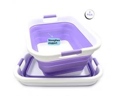 SAMMART Wäschekorb aus Kunststoff, faltbar, faltbar, tragbar, platzsparend White/Lt.Purple