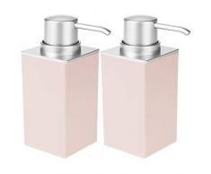 mDesign 2er-Set Seifenspender wiederbefüllbar – praktischer Pumpseifenspender mit ca. 300 ml Füllmenge – edler Lotionspender aus Kunststoff fürs Bad – Hellrosa und mattsilberfarben