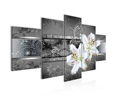 Bilder Blumen Lilien Wandbild 200 x 100 cm Vlies - Leinwand Bild XXL Format Wandbilder Wohnzimmer Wohnung Deko Kunstdrucke Grau 5 Teilig - MADE IN GERMANY - Fertig zum Aufhängen 206951c
