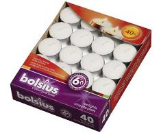 Bolsius Teelichter, für Innen- und Außenbereich, 6 Stunden Brenndauer, 16 x 38 mm, 40 Stück, weiß