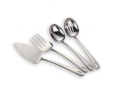 Berglander Edelstahl Besteck servieren 4 Stück, Kuchen dienen kalte Fleisch Gabel durchbohrt servieren Löffel Servierlöffel, Besteck Set (glänzend, Silber)