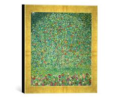 Gerahmtes Bild von Gustav Klimt Apfelbaum I, Kunstdruck im hochwertigen handgefertigten Bilder-Rahmen, 30x30 cm, Gold raya
