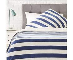AmazonBasics - Bettwäsche-Set, Jersey, breite Streifen, 155 x 200 cm / 80 x 80 cm, Marineblau