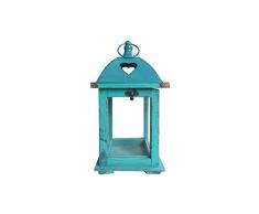 Rebecca Mobili Kerzenleuchte Laterne Dekolaterne Holz Glas Metall Grün Retro Innenbereich Ausssenbereich Garten Balkon (Cod. RE6224)