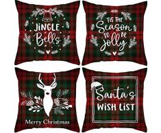 4 Stück weihnachtliche rote grüne Buffalo Plaid Überwurf Kissenbezug Home Couch Baumwolle Leinen Kissenbezug niedliche Weihnachtselemente Kissenbezug für Weihnachten Urlaub Dekoration, 45,7 x 45,7 cm