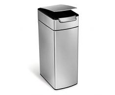 simplehuman, 40 Liter, schmaler touch-bar Abfalleimer, gebürsteter Stahl, 10 Jahre Garantie
